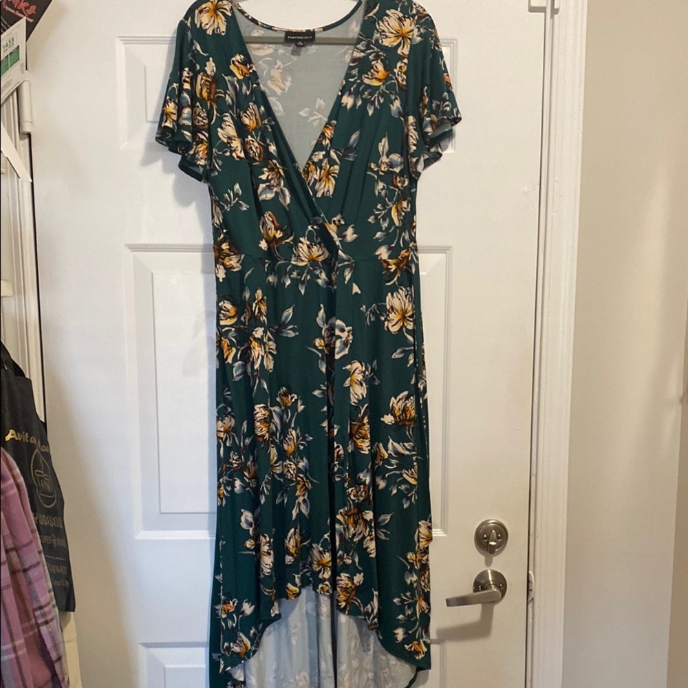 Fortune & Ivy Floral Green Faux Wrap Dress